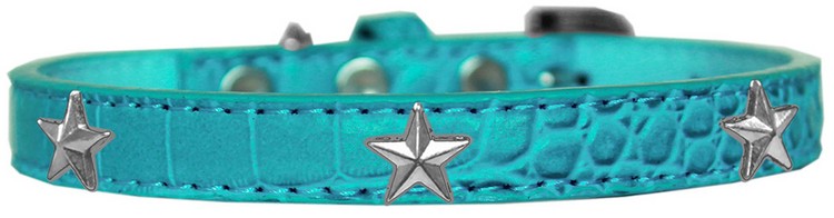 Silver Star Widget Croc Dog Collar Turquoise Size 18